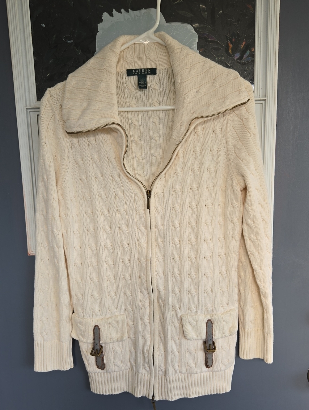 Lauren Ralph Lauren Cream Cable-Knit Zip Cardigan